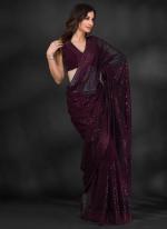 Georgette Wine Party Wear Sequins Work Saree